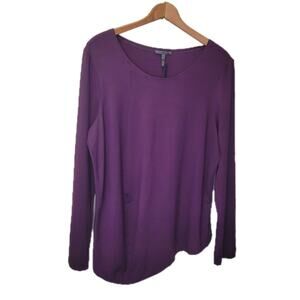 Oska Womens Round Neck Long Sleeve Asymmetrical Hem Top in Berry 1 US 6/8 New